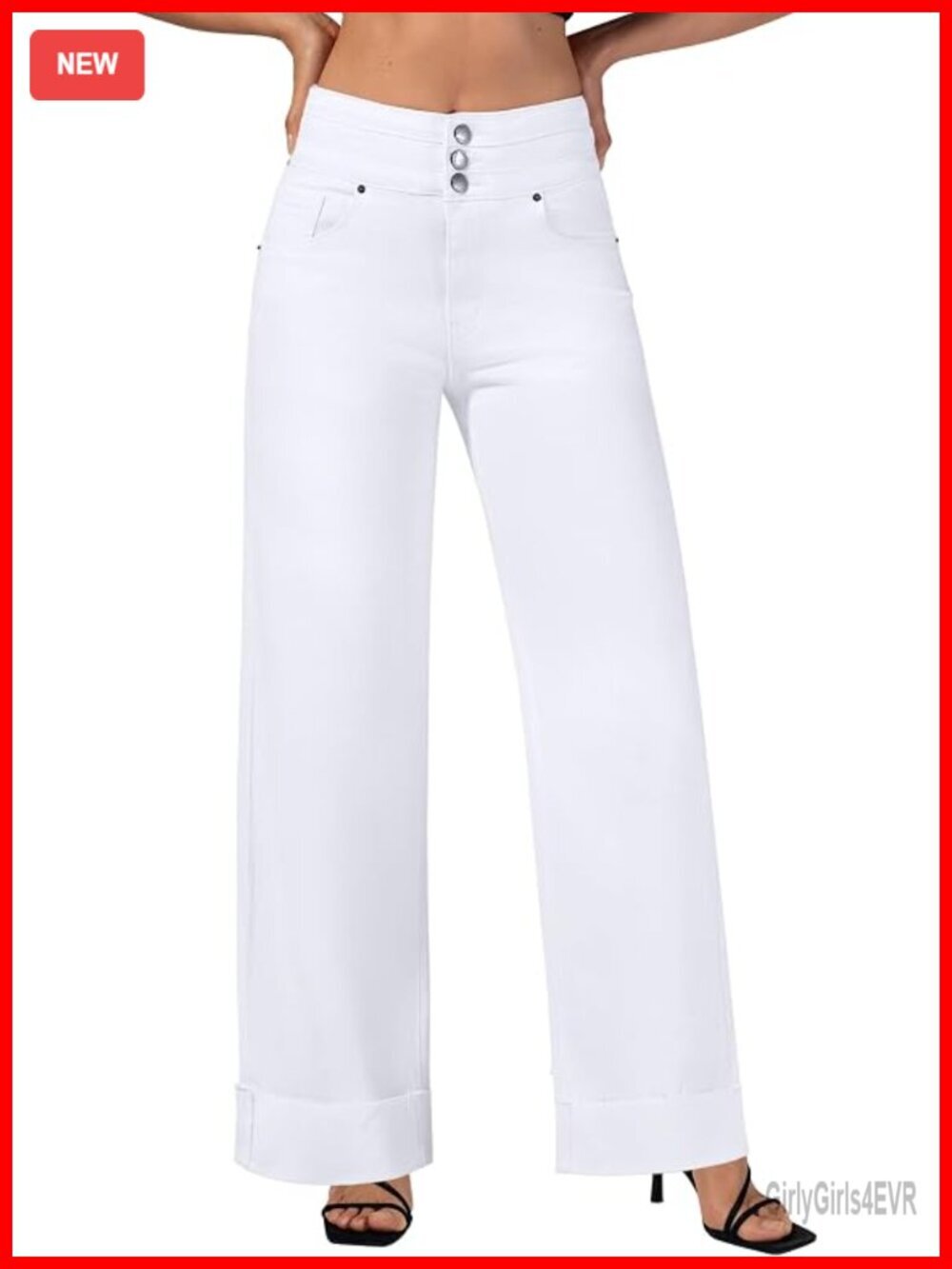 High Waisted Stretchy Wide Leg Baggy Jeans with Cuffed Hem
